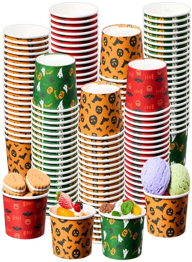 Newtay 120 Pcs Halloween Snack Cups 9 oz Ice Cream Bowls Pumpkin Ghost Bat Treat Paper Disposable Cups Dessert Soup Bowls for Hot or Cold Food Sundae Yogurt Halloween Party Supplies - Image 1